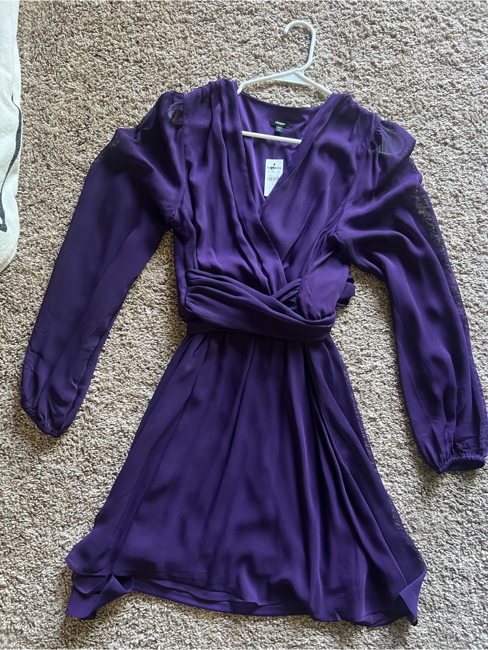 Express Deep Purple Wrap Long Sleeve Dress